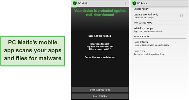 Screenshot of PC Matic's Android interface.