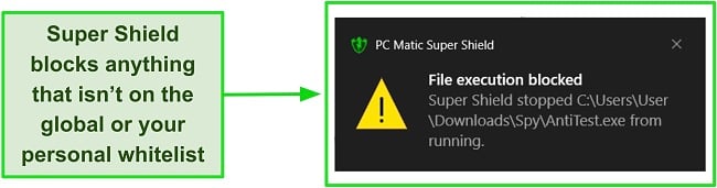 Screenshot of PC Matic's Super Shield catching a threat.