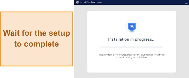 Screenshot showing Sophos' installation in progress