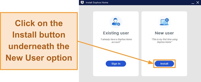 Screenshot showing different setup options for Sophos