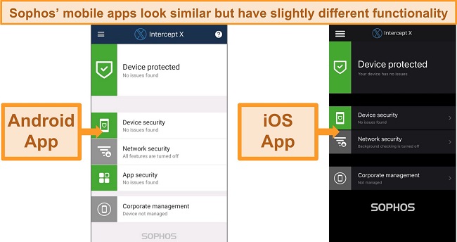 Screenshot of Sophos' Android and iOS apps