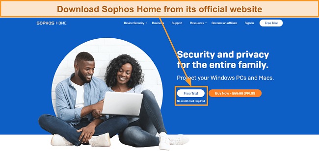 Screenshot of Sophos Home's official website