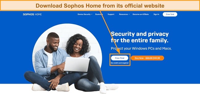 Screenshot of Sophos Home's official website