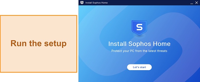 Screenshot showing the start of Sophos' setup
