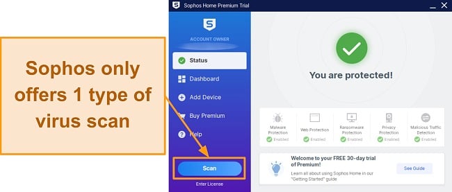 Screenshot of the Scan option in Sophos Home Premium