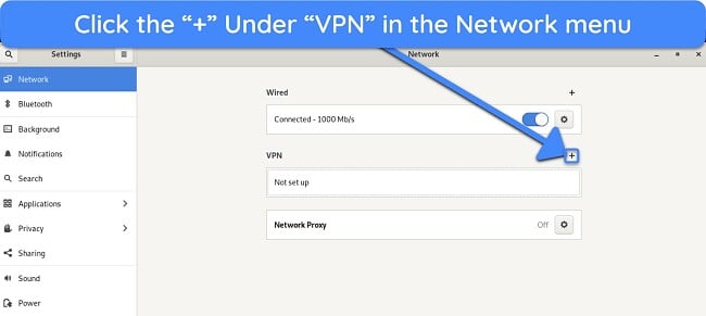 Screenshot showing how to access VPN configuration in Tails' settings menu
