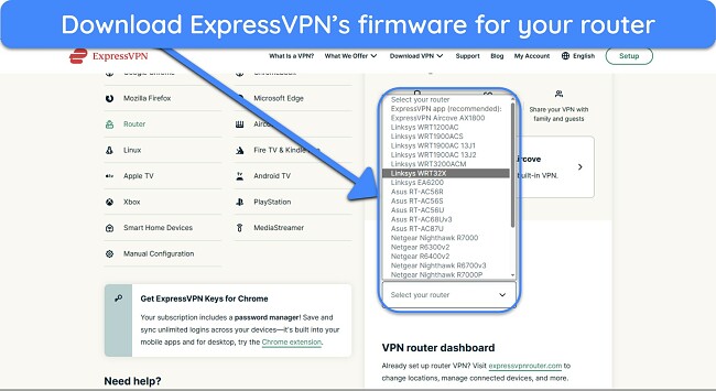 Screenshot showing how to download ExpressVPN's router firmware from the web portal