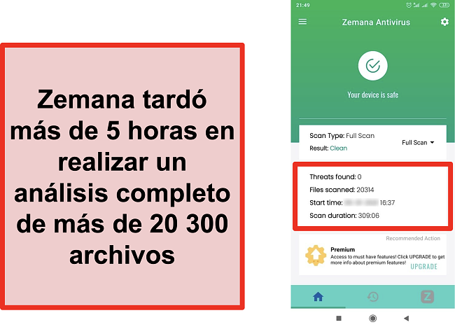 Captura de pantalla de los resultados del análisis completo de Zemana en Android.