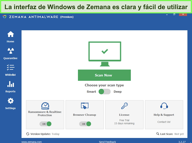 Captura de pantalla de la aplicación de Windows de Zemana.