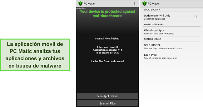 Captura de pantalla de la interfaz de Android de PC Matic.