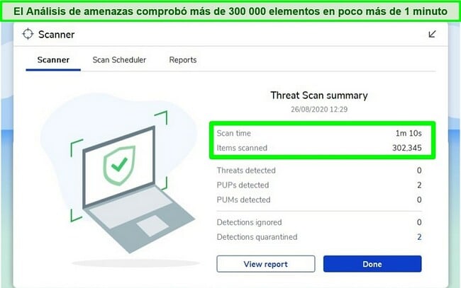Captura de pantalla de los resultados del análisis de amenazas de Malwarebytes