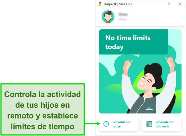 Captura de pantalla del perfil individual de Kaspersky Safe Kids.