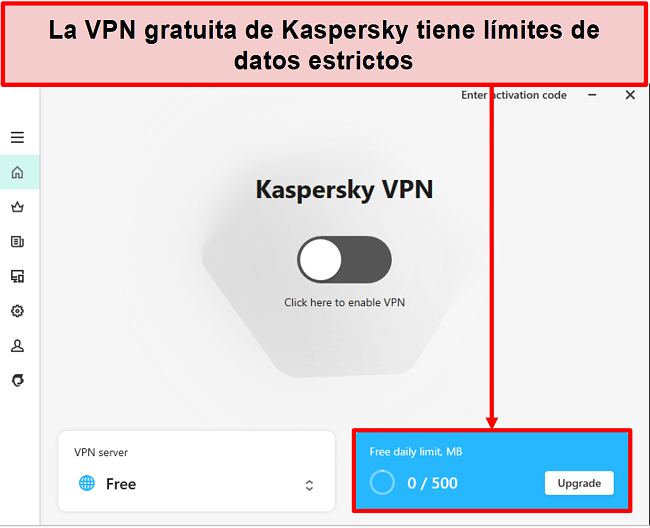 Captura de pantalla de la versión gratuita de Kaspersky Secure Connection