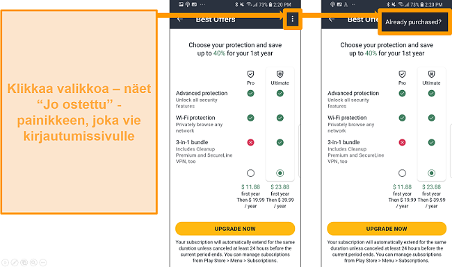 Näyttökuva AVG Antivirus Prosta Androidille.