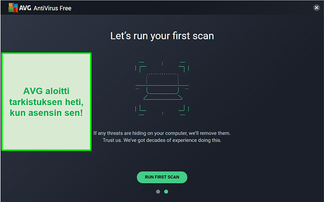 Näyttökuva AVG Antivirus ensimmäisestä skannausnäytöstä.