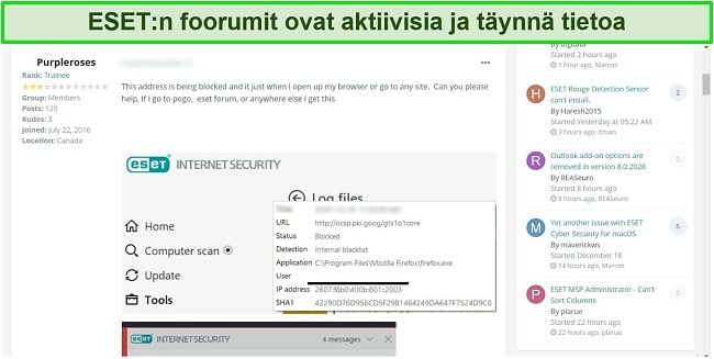 Näyttökuva ESETin yhteisöfoorumista