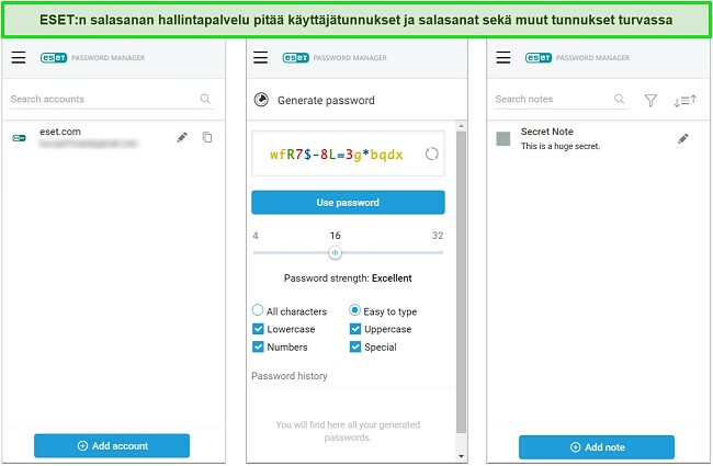 Näyttökuva ESETin salasananhallinnasta