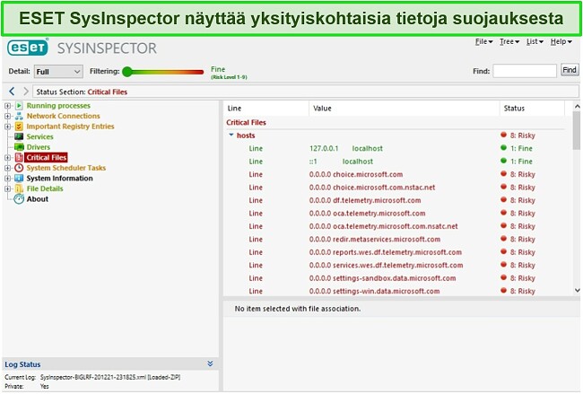 Näyttökuva ESET: n SysInspectorista