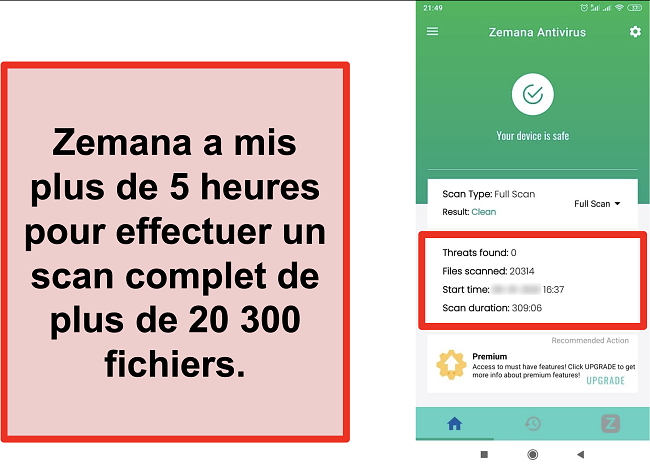 Capture d'écran des résultats de l'analyse complète de Zemana sur Android.