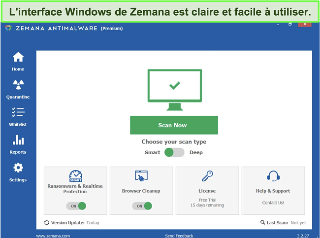 Capture d'écran de l'application Windows de Zemana.