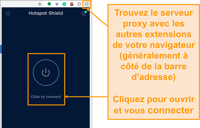 Capture d'écran de l'extension de navigateur proxy gratuite Hotspot Shield