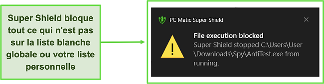 Capture d'écran du Super Shield de PC Matic attrapant une menace.