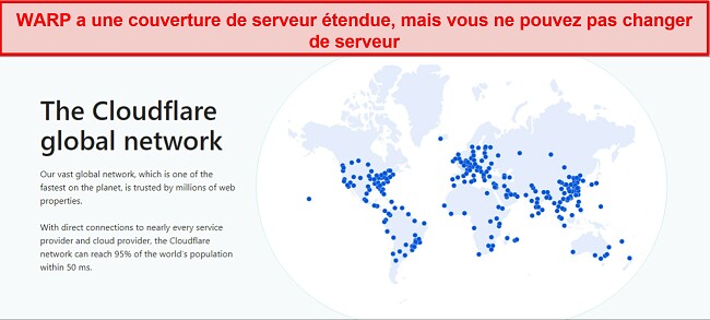 Une capture d'écran du réseau de serveurs de WARP