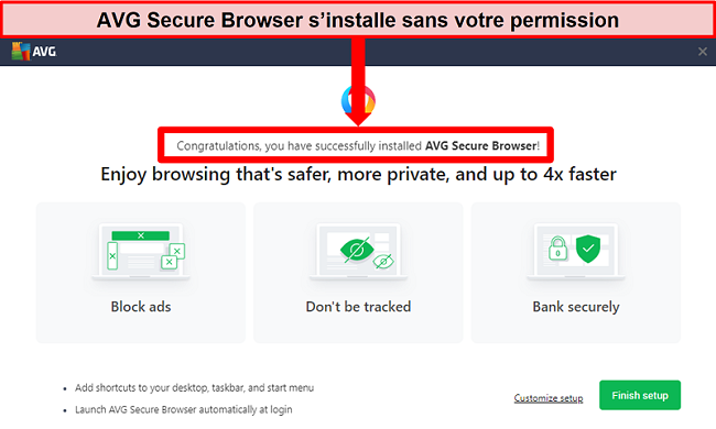 Capture d'écran de l'écran d'accueil d'AVG Secure Browser.