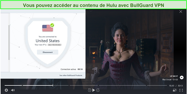 Capture d'écran de The Great sur Hulu avec BullGuard connecté