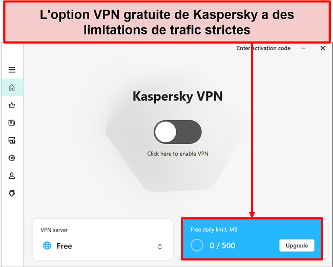 Capture d'écran de la version gratuite de Kaspersky Secure Connection