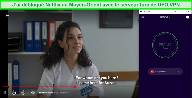 Netflix joue une émission de télévision turque alors que UFO VPN est connecté à son serveur en Turquie