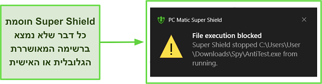 צילום מסך של מגן העל של PC Matic תופס איום.