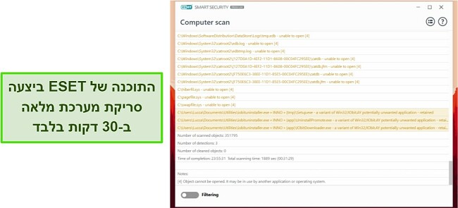 צילום מסך של סריקת המערכת המלאה של ESET