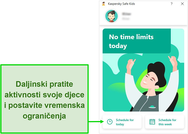 Snimka zaslona pojedinačnog profila tvrtke Kaspersky Safe Kids.