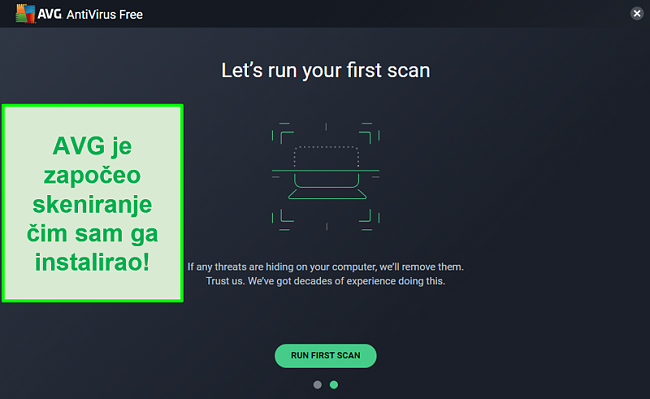 Snimka zaslona AVG Antivirus prvog zaslona za skeniranje.