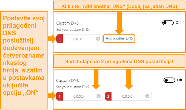 Snimka zaslona kako pristupiti i stvoriti prilagođene DNS poslužitelje na BullGuardu