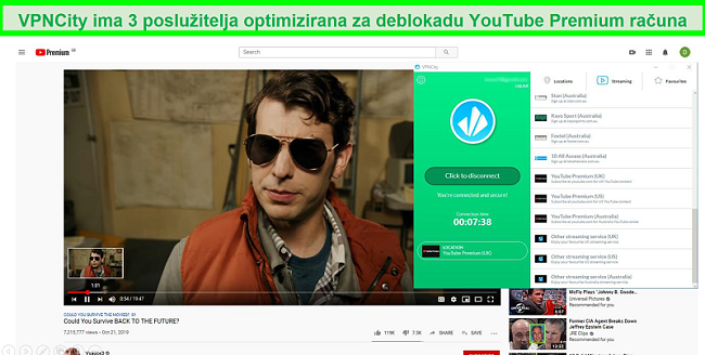 Snimka zaslona YouTube Premiuma koji se reproducira u HD rezoluciji dok je povezan s VPNCityjevim UK YouTube Premium streaming serverom