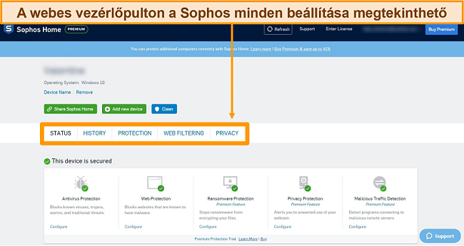 Pillanatkép a Sophos webalapú irányítópultjáról