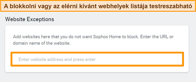 Pillanatkép a Sophos antivírusról és a weboldal kivételéről az irányítópulton