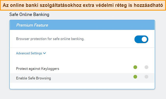 Pillanatkép a Sophos biztonságos online banki funkciójáról.
