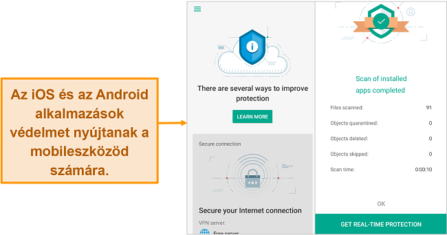 Pillanatkép a Kaspersky Security Cloud iOS-en az Android verzióhoz képest