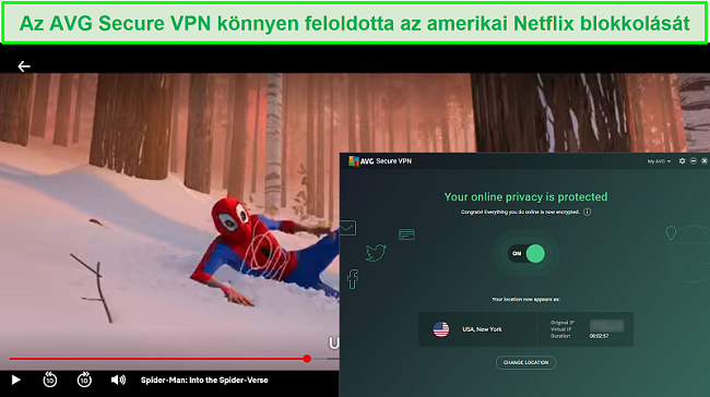 Pillanatkép az AVG SecureVPN feloldásáról, amely feloldja az amerikai Netflix alkalmazást