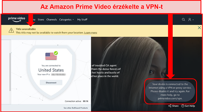 Pillanatkép az Amazon Prime Video elérhetőségéről a BullGuard csatlakoztatásakor