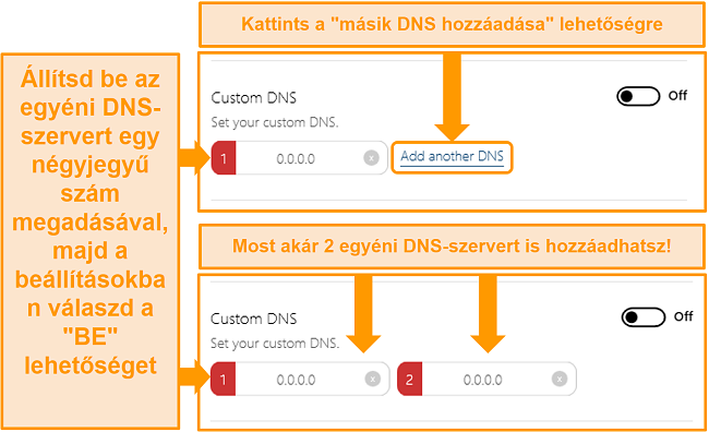 Pillanatkép az egyéni DNS-kiszolgálók eléréséről és létrehozásáról a BullGuard-on