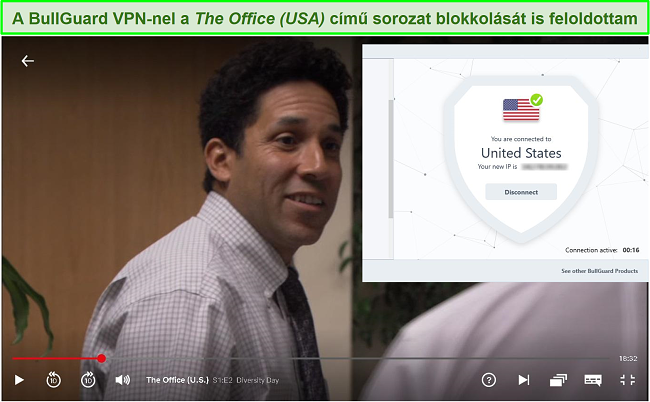 Az Office képernyője a Netflix-en, BullGuard csatlakozással
