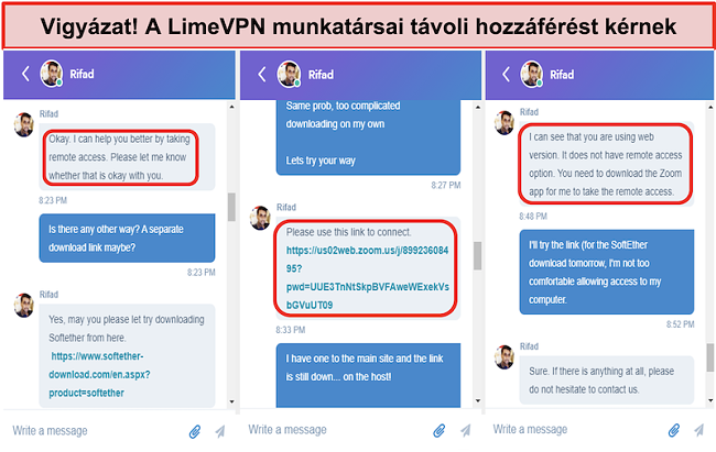 képernyőkép a limeVPN agents request remote access