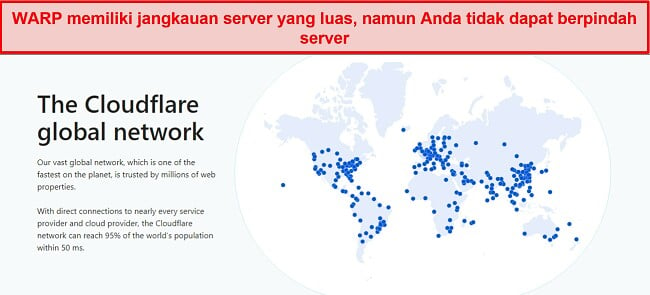 Tangkapan layar jaringan server WARP