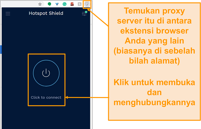 Tangkapan layar dari ekstensi peramban proxy gratis Hotspot Shield