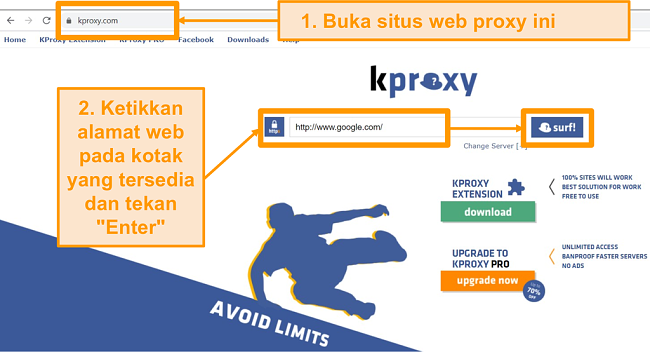 Tangkapan layar laman landas KProxy