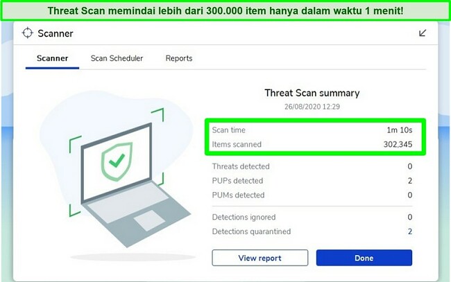 Tangkapan layar hasil Pemindaian Ancaman Malwarebytes